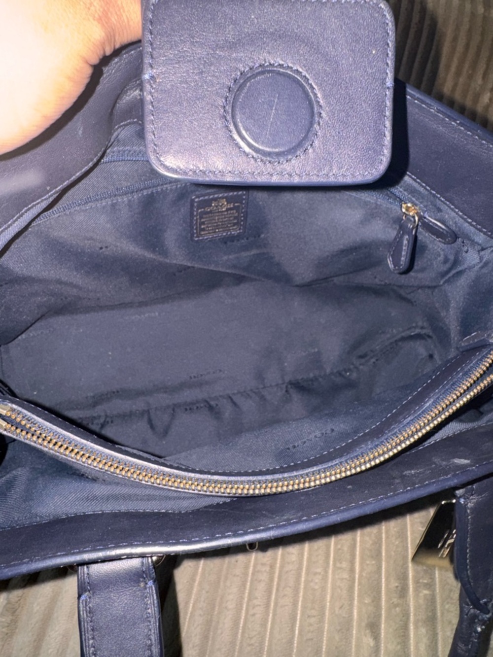 *SOLD*Coach Colorblock Taupe, Navy, and Lime Leather Satchel with Gold Hardware - Picture 7 of 7